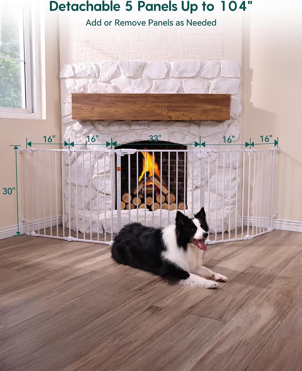 Babelio 104" Extra Wide Baby Gate, 30” Tall Auto Close Dog Fence for Stairs Doorways Fireplace, Hardware Mounted Pet Gate Indoor, Foldable 5 Metal Panels, AdaptiZone Series, Black