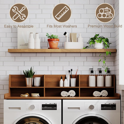 ChooChoo 2-Tier Washer Dryer Countertop with Adjustable Shelf, Spacious Laundry Room Storage for Folding Clothes and Efficient Organization, Walnut