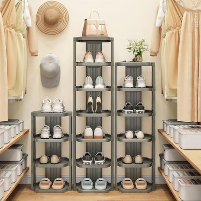 Kitstorack 8-Tier Vertical Plastic Shoe Rack, Freestanding Stackable Storage Organizer for Small Closets and Tight Spaces