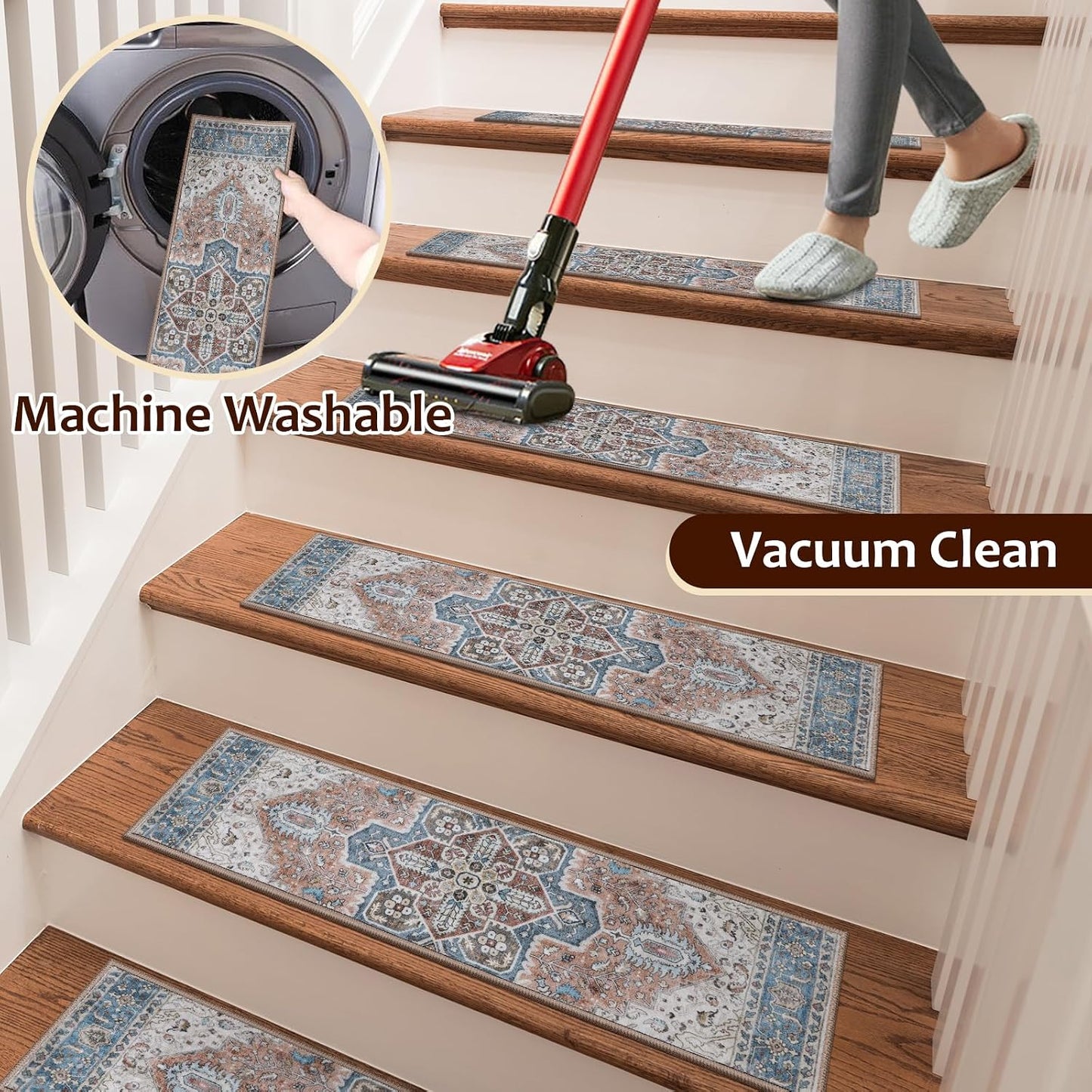 OJIA Stair Treads Non Slip for Wooden Steps Indoor 15PCS Carpet Stair Treads, Rubber Backing Stair Carpet Treads, Residue Free 8"x30" Staircase Step Treads Edging Stair Rugs for Kids & Pets, Gray
