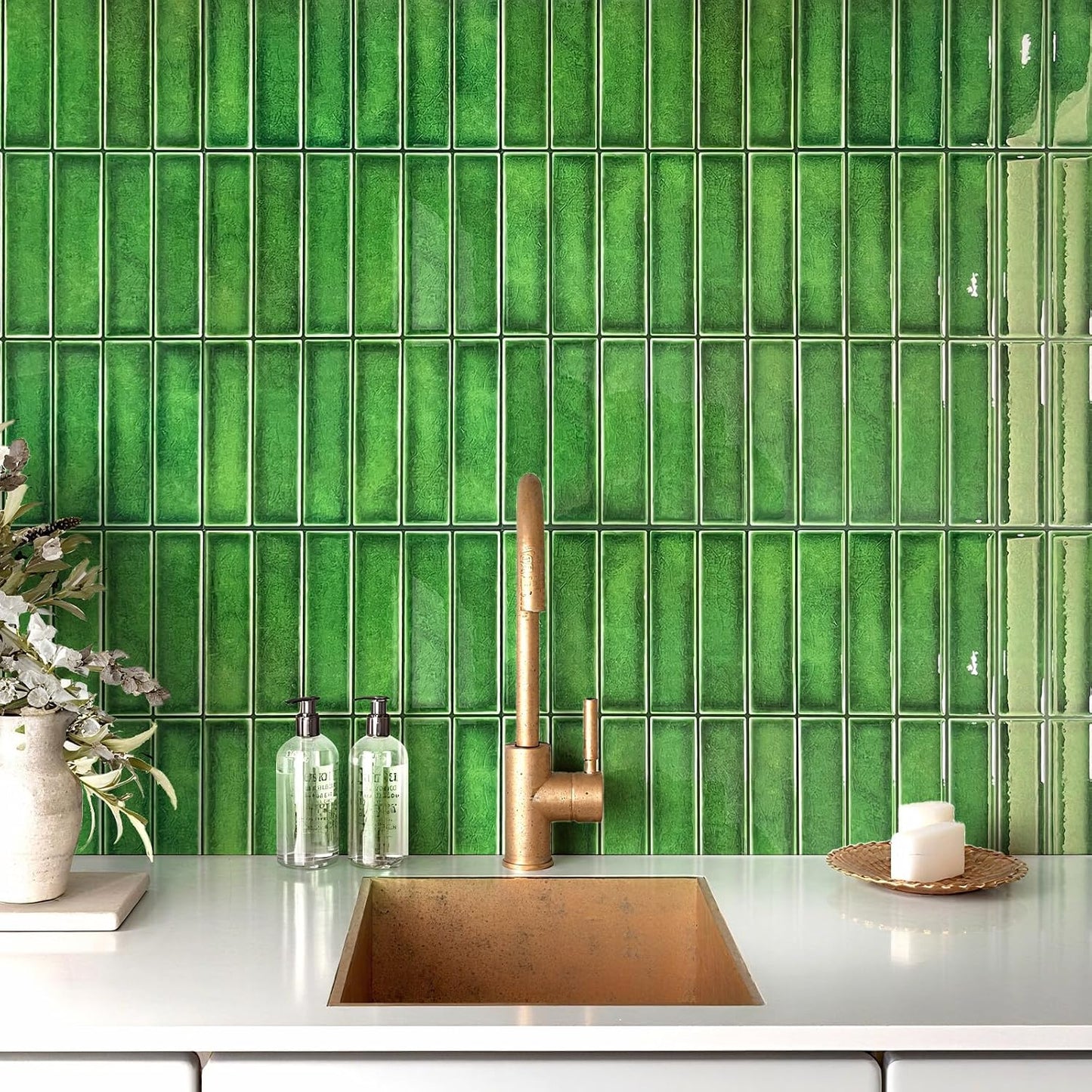 5 Sheets Peel and Stick Backsplash, Self Adhesive Wall Tiles, 3D Adhesive Tile Backsplash, 12"x12"Premium Self Adhesive Wall Tiles Peel and Stickfor Kitchen, Bathroom, RV(Spring Moss)
