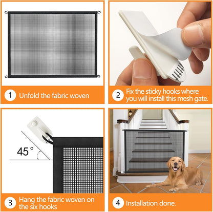 Cupount Dog Screen Mesh Gate for Stairs Pet Gates for The House: for Doorways Stairways Indoor 29 inches Tall, 38 inch Wide, Fits 32-35 inch Openings