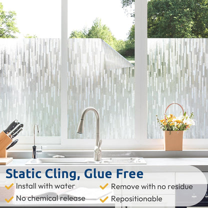 rabbitgoo Window Privacy Film Frosted Glass Film Removable Vinyl Door Coverings UV Blocking Decorative Static Cling Non-Adhesive Window Clings Sticker for Home Decor, 17.5 x 78.7 Inches