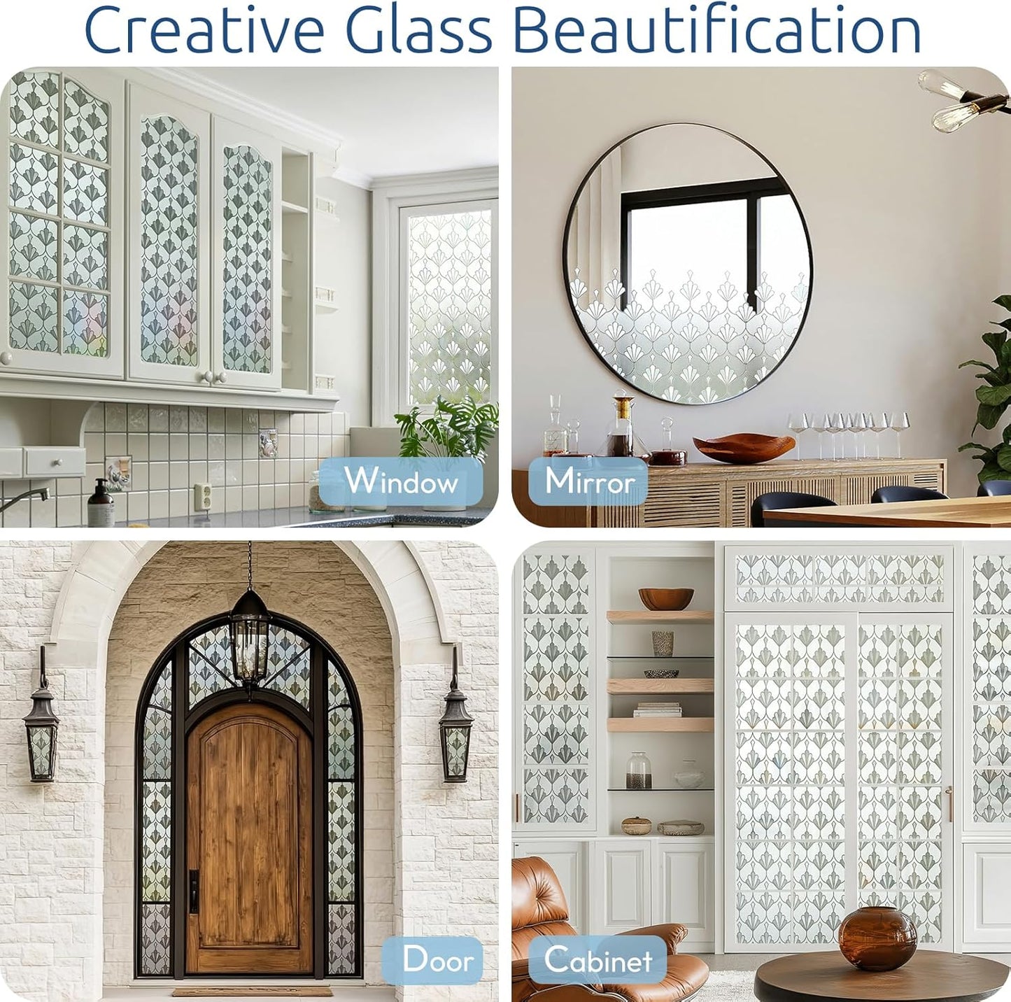 rabbitgoo Privacy Window Film Non Adhesive Frosted Glass Sun Blocking Self Static Cling Decorative for Home Kitchen Living Room, Removable and Reusable, 17.5 X 78.7 inches