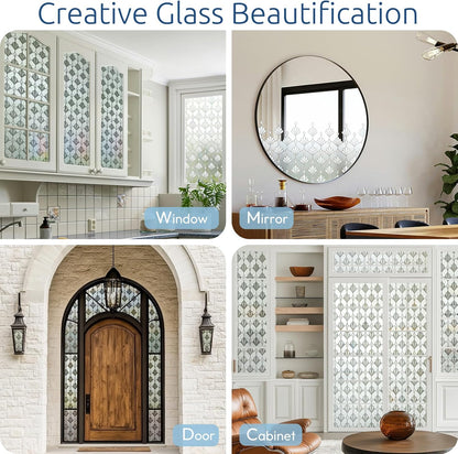 rabbitgoo Privacy Window Film Non Adhesive Frosted Glass Sun Blocking Self Static Cling Decorative for Home Kitchen Living Room, Removable and Reusable, 17.5 X 78.7 inches