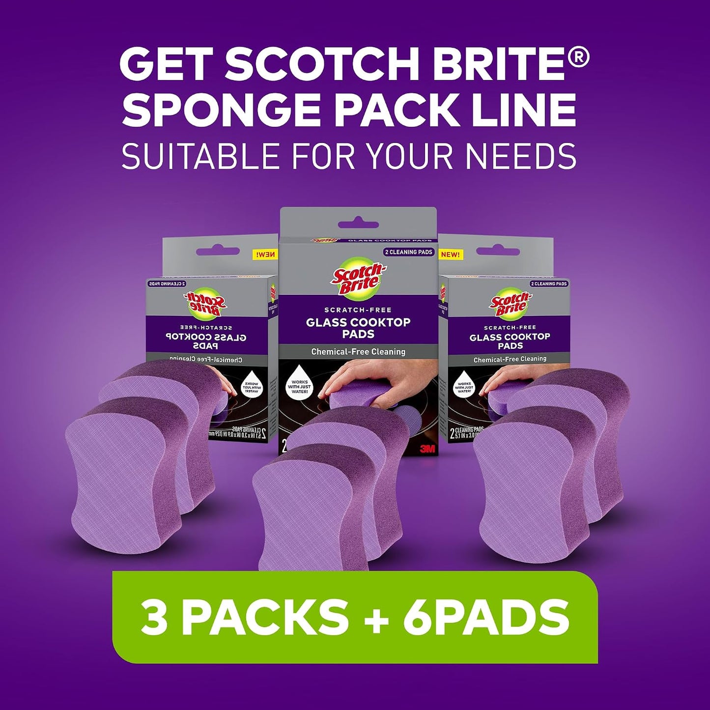 Scotch-Brite Scratch-Free Glass Cooktop Pads, Chemical Free Cleaning for Glass Stovetops, Tackle Burnt-On Messes, 2 Cleaning Pads