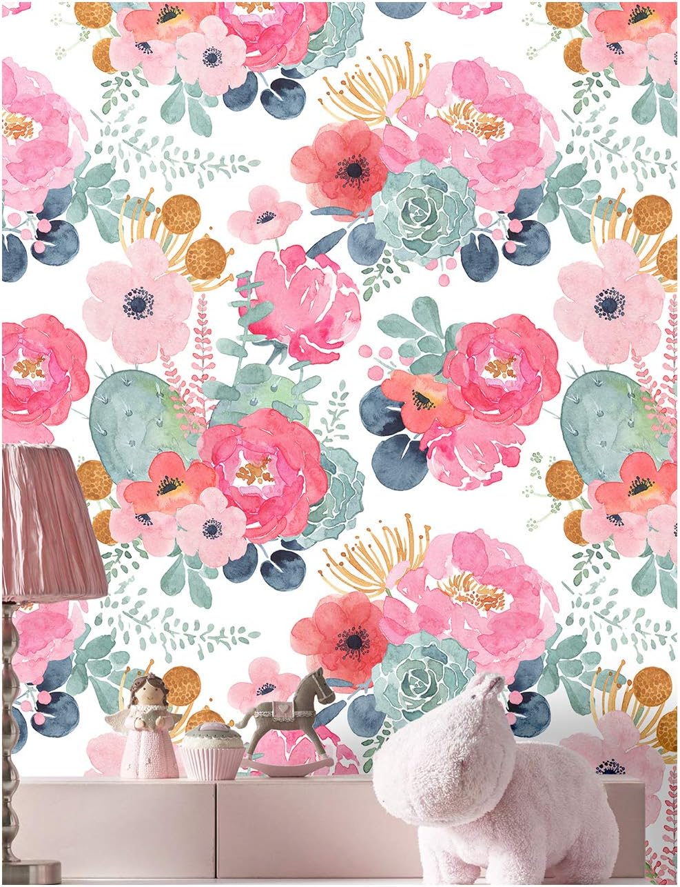 Floralplus Floral Wallpaper Peel and Stick Removable Wallpaper Boho Renter Friendly Dark Flower Wallpapers Contact Paper for Walls Cabinet Bedroom Bathroom Decor 17.5 in x 118 in