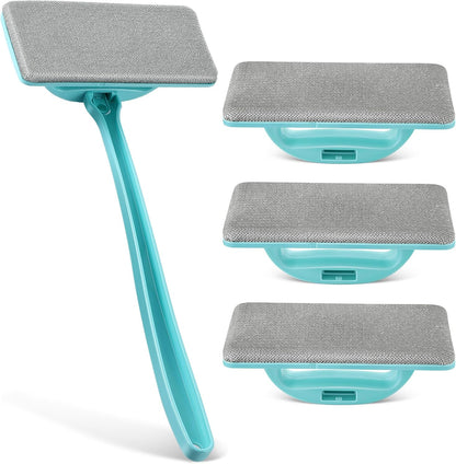 Window Screen Cleaner Brush, Mesh Window Cleaning Brush Kit with Replaceable Heads and Detachable Handle, Wet & Dry Dual Use for Screens, Doors, Patio(3 Pack)
