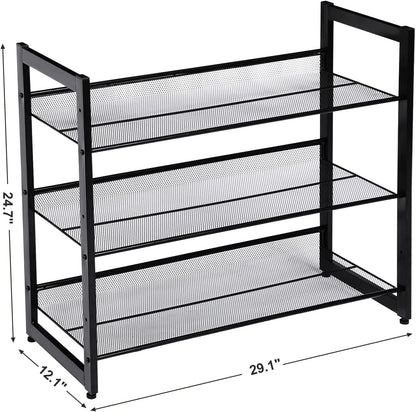 SONGMICS Shoe Rack, 12-Tier Shoe Organizer, Metal Shoe Storage for Garage, Entryway, Set of 2 6-Tier Stackable Shoe Shelf, with Adjustable Flat or Angled Shelves, Holds 48-60 Pairs, Black ULMR12B