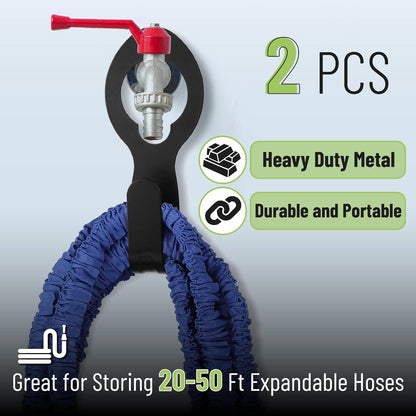 UNCO- Small Garden Hose Holder, Metal, Fits 20-50 ft 5/8” Expandable Hose | Wall Mounted Hose Rack, Outdoor Water Storage Bracket for Yard, Garden Organization and Easy Access Storage Use