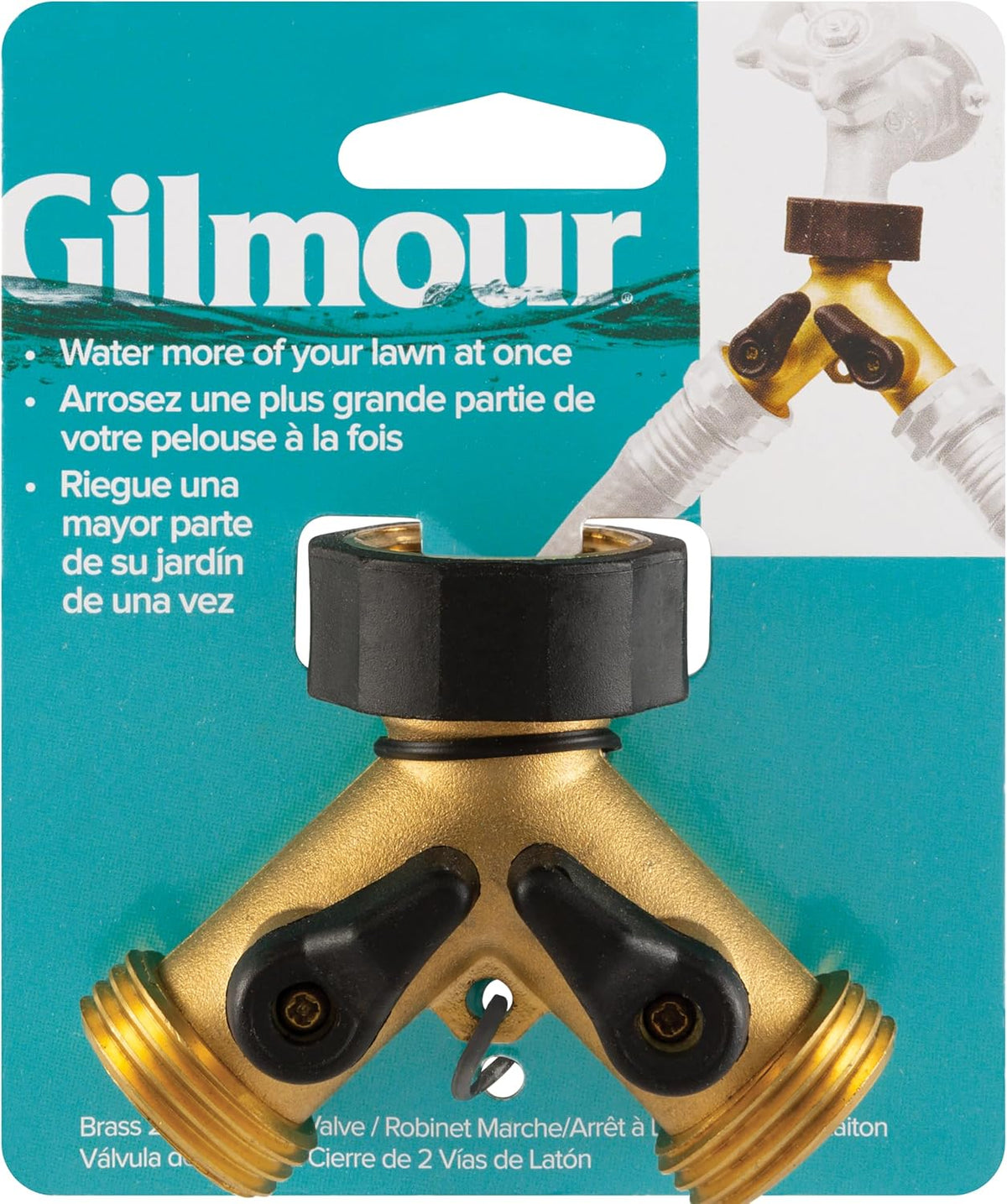 Gilmour Heavy Duty 2 Way Garden Hose Splitter, Dual Water Hose Splitter with Shut Off Valve, Brass Water Manifold