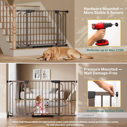 Cumbor 29.7-48" Baby Gate for Stairs, Mom's Choice Awards Winner-Dog Gate for Doorways, Auto Close Safety Pet Gate for Dogs Indoor, Easy Install Pressure Mounted Child Gate with Walk Thru Door, Brown