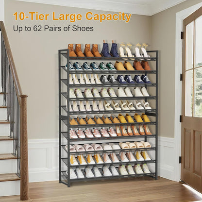Large Shoe Rack 8 Tier Shoe Organizer, Heavy Duty Metal 4-Tier Stackable Shoe Storage Vertical Shoe Rack for Closet Front Door Entrance, Up to 50 Pairs, 44.8" W x 11.4" D x 56.7" H, Black