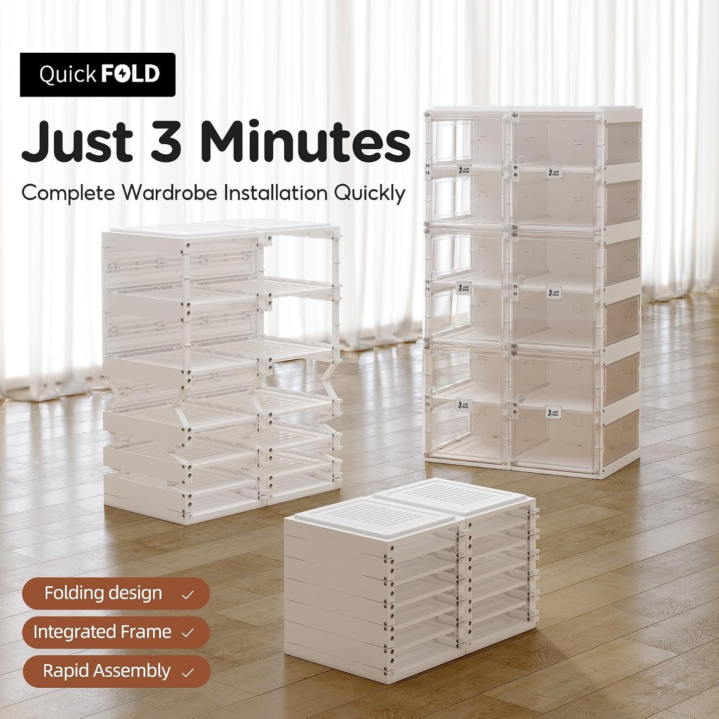 ANTBOX Collapsible Shoe Boxes Clear Plastic Stackable, Quick Setup Drop Front Shoe Organizer, Display Storage Cabinet for Sneakers10 Tiers 20 Pairs