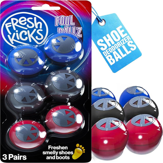 Fresh Kicks Foul Ballz Shoe Deodorizer Balls – 6 Pack – Eliminate Smelly Shoes Fast – Strong Sneaker Odor Fighter – Long-Lasting Shoe Freshener Inserts for Gym Bags, Lockers, Closets & Sports Gear
