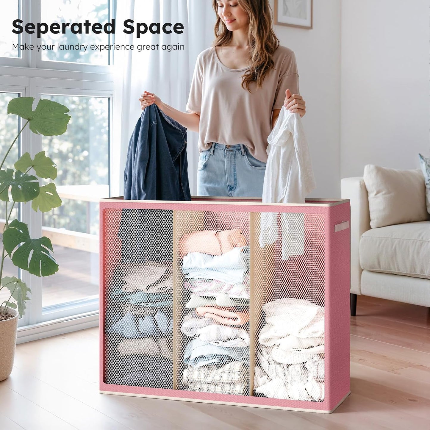 SOLEDI 180L Laundry Hamper 3 Section, Extra Large Laundry Hamper with Lid, Dirty Clothes Hamper with Sturdy Handle, Large Laundry Basket Organizer for Laundry Room, Bedroom, Hampers for Laundry