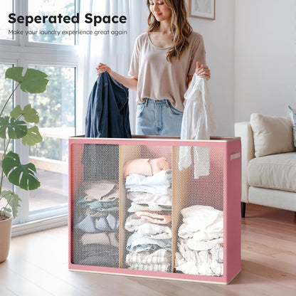 SOLEDI 180L Laundry Hamper 3 Section, Extra Large Laundry Hamper with Lid, Dirty Clothes Hamper with Sturdy Handle, Large Laundry Basket Organizer for Laundry Room, Bedroom, Hampers for Laundry