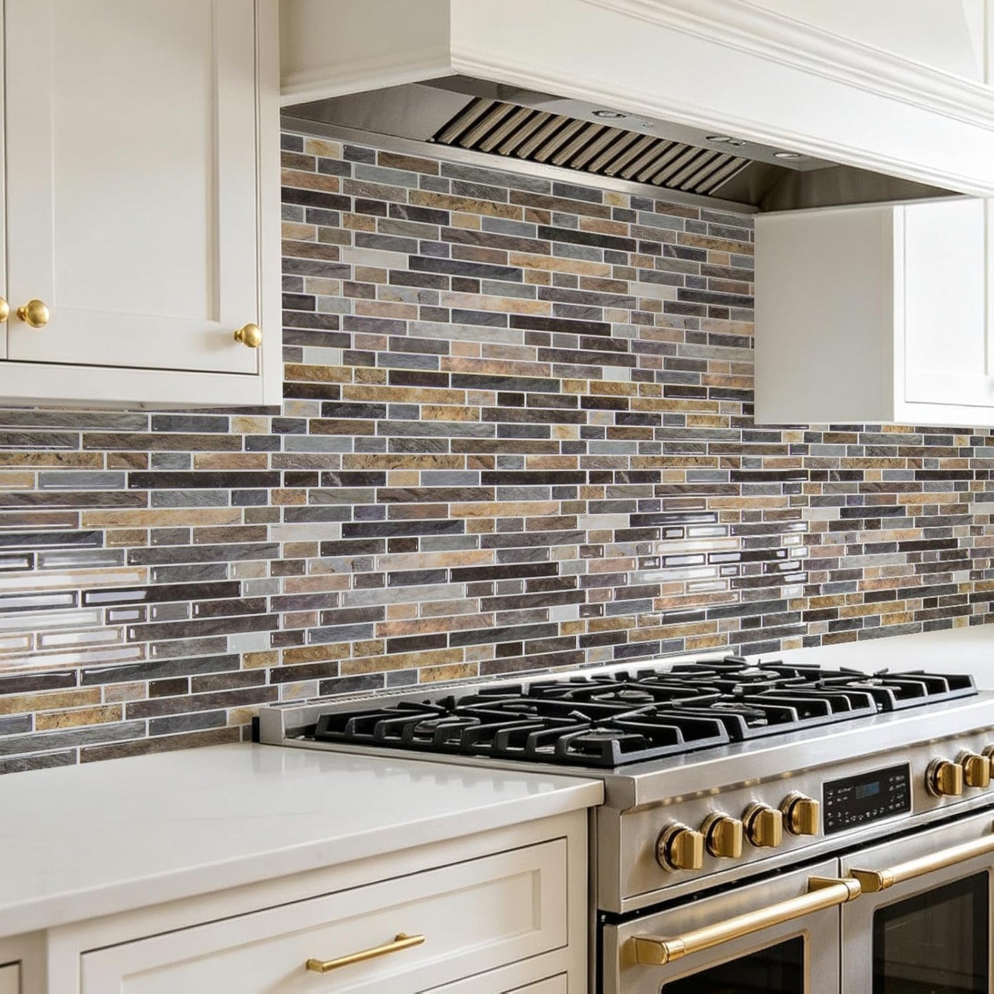 Art3d 10-Sheet Heavy-Duty Peel and Stick Backsplash, Waterproof Wall Tiles Stick on Kitchen Backsplash Living Space, Beige & White