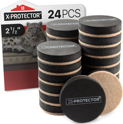 X-Protector Felt Furniture Sliders for Hardwood Floors 24 PCS 1” - Self-Adhesive Furniture Slider - Heavy-Duty Furniture Movers for Hard Surfaces - Felt Sliders - Move Your Furniture Easily!