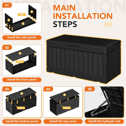 32 Gallon Deck Box Outdoor Indoor Waterproof Storage Box for Patio Furniture, Pool Accessories, Garden Tools, and Cushion Storage, Black