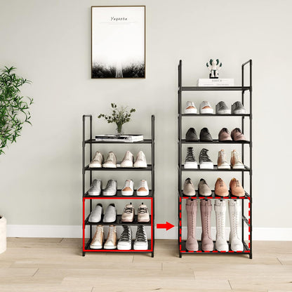 Upgrade Stackable Small Shoe Rack, 4-Tier Shoe Shelf Storage Organizer with Handle for Entryway, Hallway and Closet (Black)