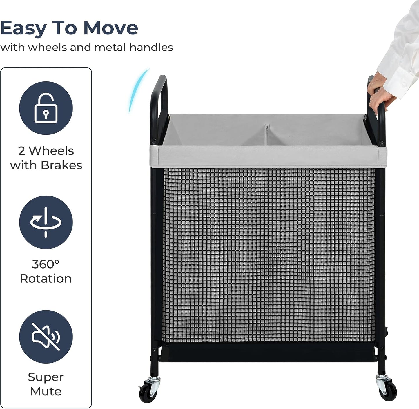 STO STO Laundry Hamper 3 Section, 120L Rolling Laundry Sorter Cart with Removable and Washable Liner Bag, Clothes Hamper with Wheels and Metal Handle for Laundry Room and Bedroom