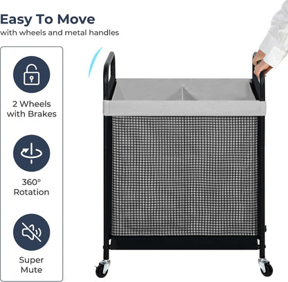 STO STO Laundry Hamper 3 Section, 120L Rolling Laundry Sorter Cart with Removable and Washable Liner Bag, Clothes Hamper with Wheels and Metal Handle for Laundry Room and Bedroom