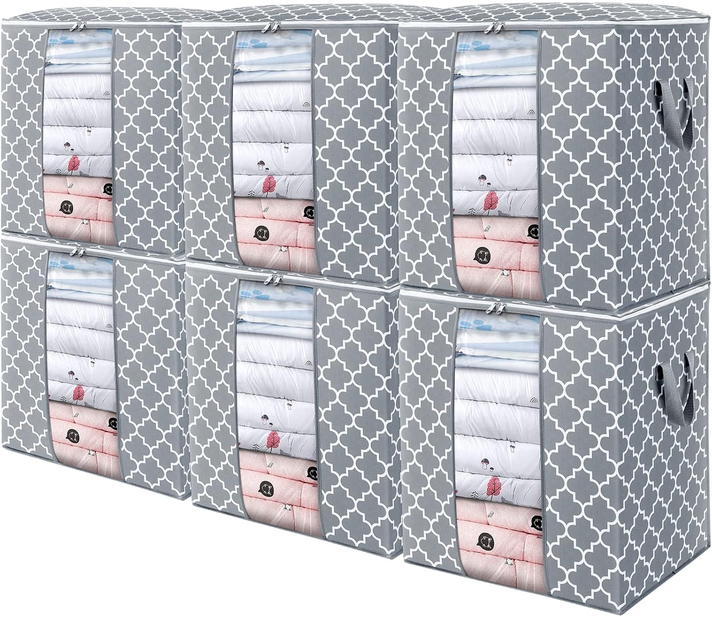 WISELIFE Storage Bags 3 Pack/100L Large Blanket Clothes Organization and Storage Containers for Comforters,Bedding, Foldable Organizer with Reinforced Handle, Clear Window, Sturdy Zippers,Gray