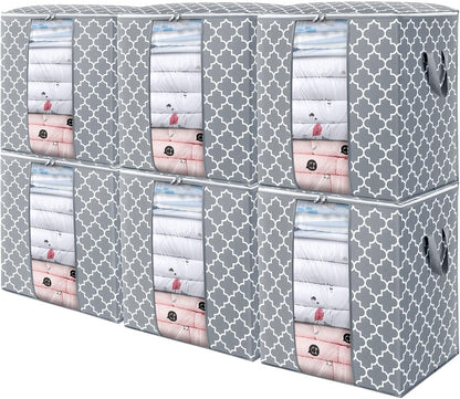 WISELIFE Storage Bags 3 Pack/100L Large Blanket Clothes Organization and Storage Containers for Comforters,Bedding, Foldable Organizer with Reinforced Handle, Clear Window, Sturdy Zippers,Gray
