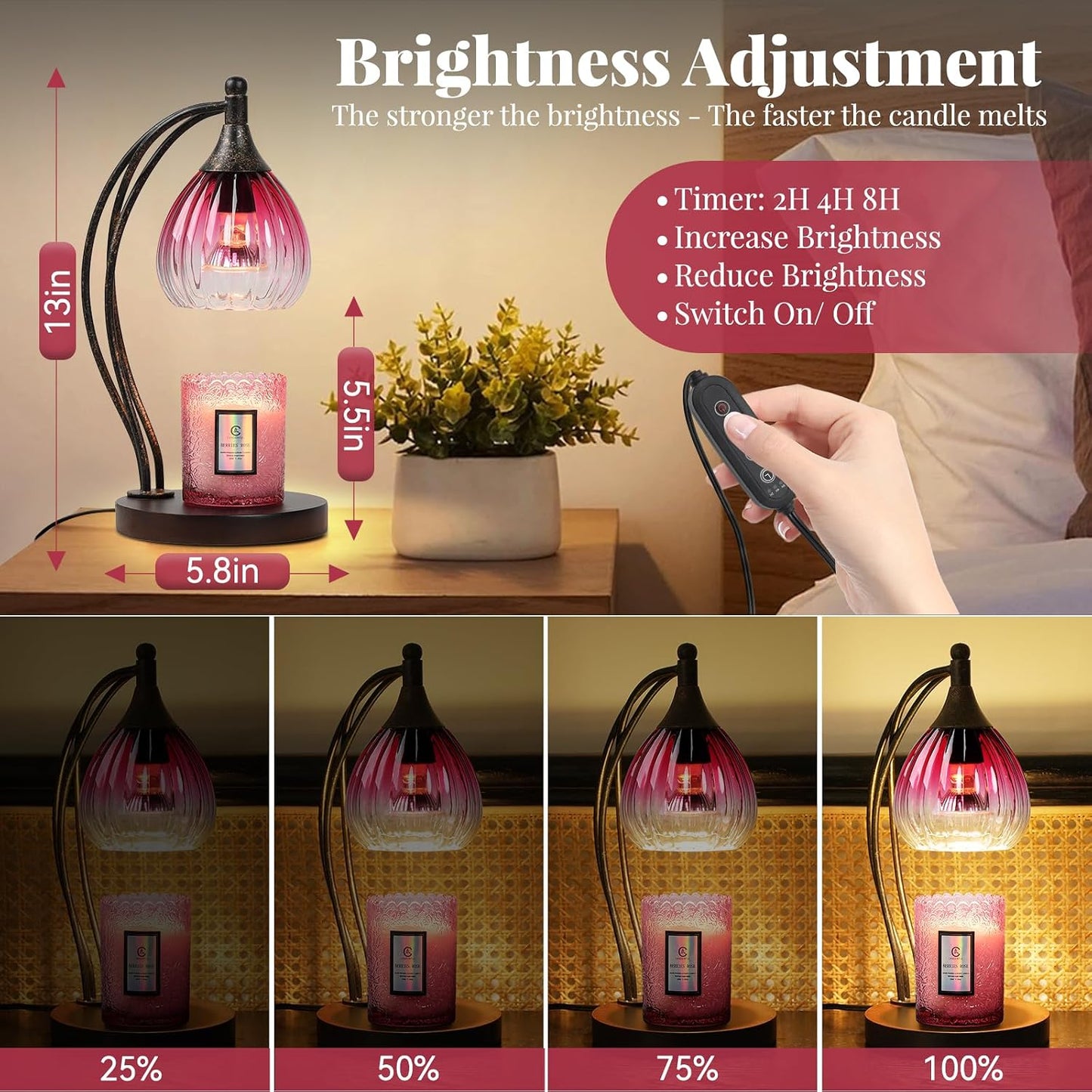 Candle Warmer Lamp with Timer Dimmer - Electric Light Wax Warmer for Jar Candles - Lamp with 2 Bulbs, Unique Birthday Gifts for Women Mom House Warming Gifts New Home Decor
