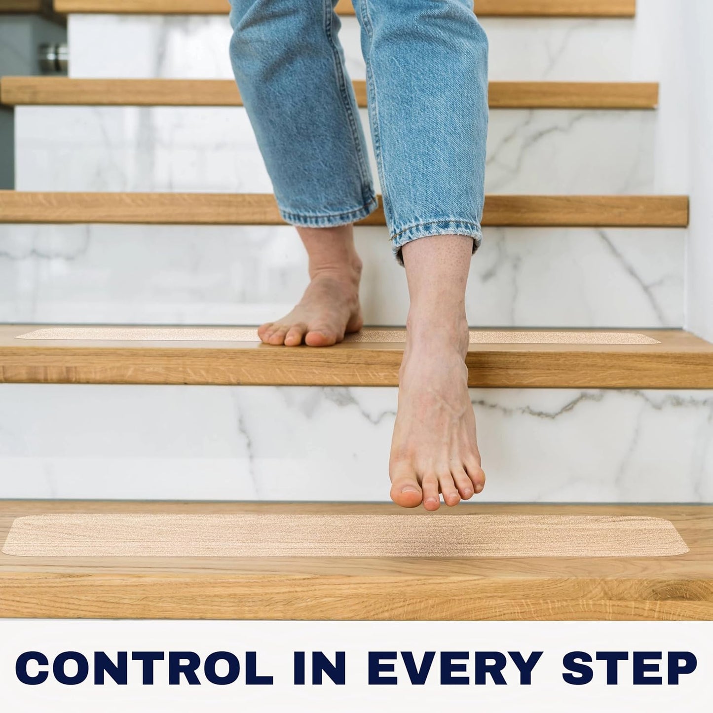 Clear Non Slip Stair Treads for Wooden Steps Indoor 30"x6" – 15-Pack Peel Stick Stair Treads – Self Adhesive Transparent Step Covers – Stair Grip Tape for Dogs, Kids – by STEPCORE