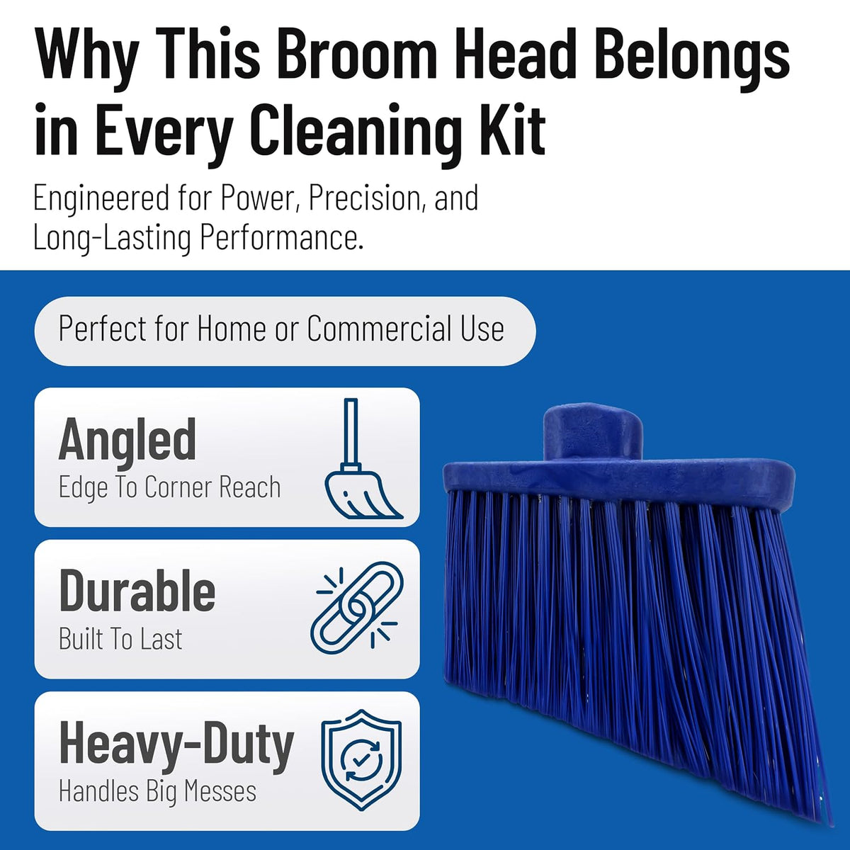 SPARTA Plastic Broom Head, Angled, Un-Flagged for Large Debris Indoor, Outdoor, Home, Restaurant, Lobby, Office, 12 Inches, Green