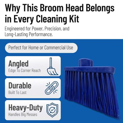 SPARTA Plastic Broom Head, Angled, Un-Flagged for Large Debris Indoor, Outdoor, Home, Restaurant, Lobby, Office, 12 Inches, Green