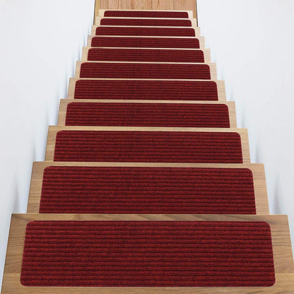 Stair Treads Non-Slip 16 Pack 8"x30" - Carpet Stair Runner for Indoor Wooden Steps with TPE Backing & Anti-Skid Surface, Reusable Adhesive Safety Rug for Kids/Elder/Pet-Friendly - Brown