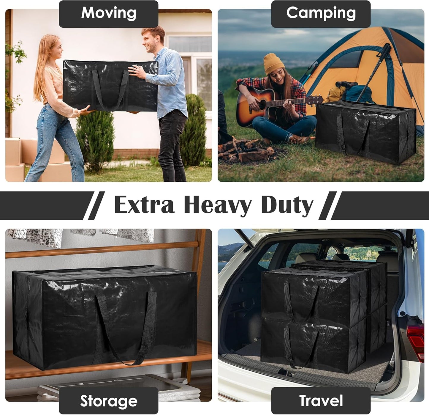 6 Pack Moving Bags Heavy Duty 210GSM with Full-Open Side Zipper, 93L 220lbs Waterproof Foldable Storage Totes for College Dorm Move-In, Moving Boxes Alternative & Home Organization, Blue