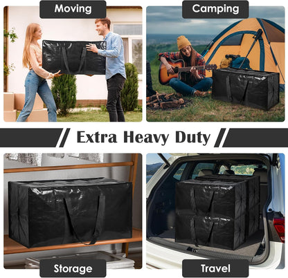 6 Pack Moving Bags Heavy Duty 210GSM with Full-Open Side Zipper, 93L 220lbs Waterproof Foldable Storage Totes for College Dorm Move-In, Moving Boxes Alternative & Home Organization, Blue