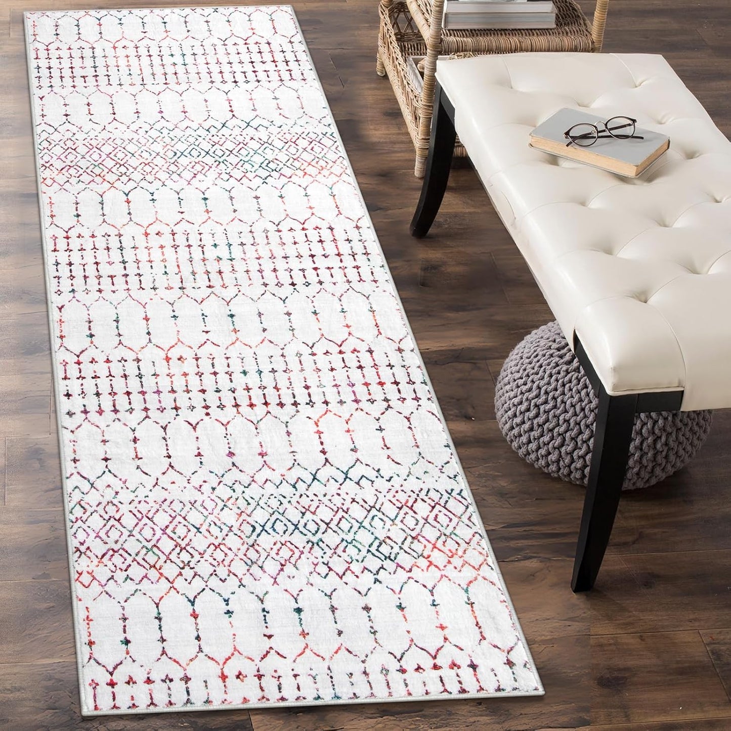 Lahome Moroccan Entry Rug 2x3, Non-Slip Washable Front Indoor Door Mat Rubber Backing Low-Profile Door Rugs, Small Geometric Print Distressed for Entryway Bathroom Kitchen, Black Hana