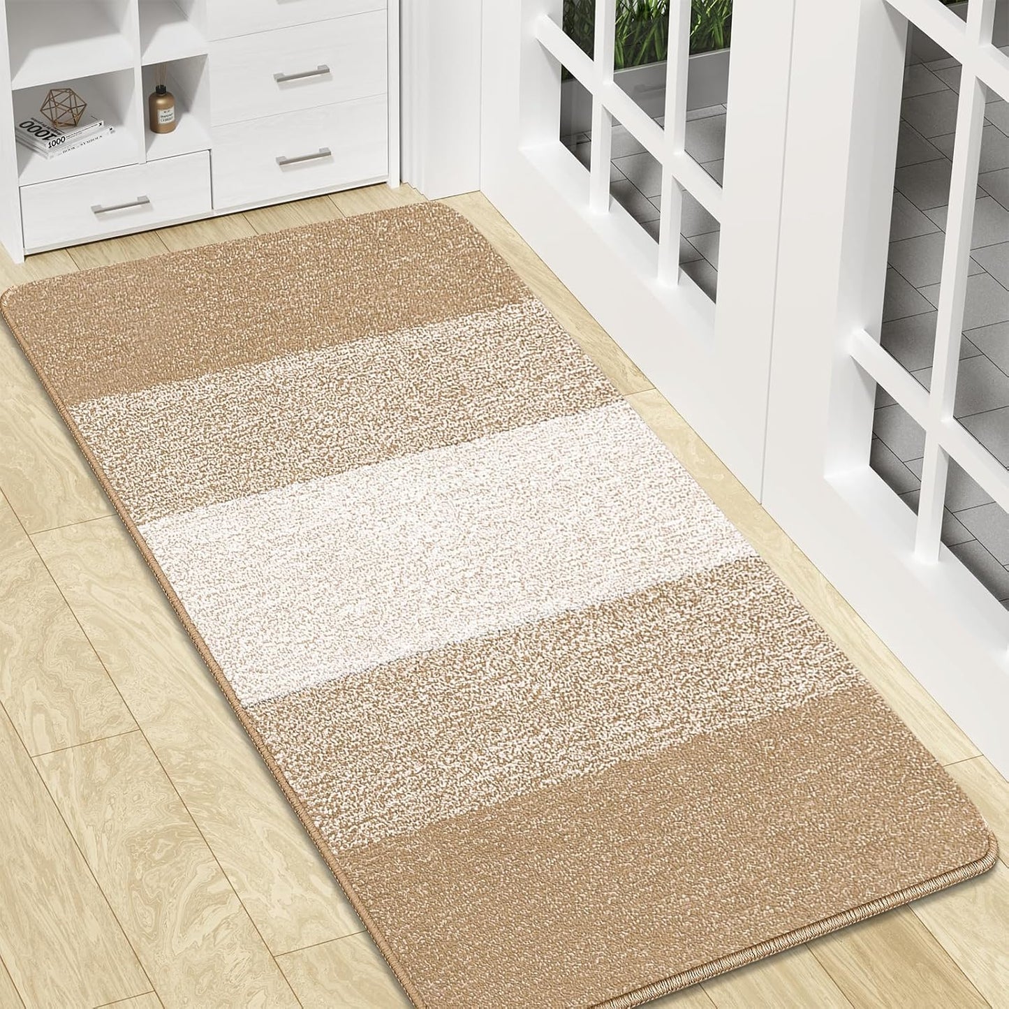 Kitinjoy Indoor Outdoor Door Mat, 32x20 Non-Slip Absorbent Dirt Trapper, Low-Profile Washable Inside Entrance Front Floor Mat, Sturdy Soft Entry Doormats for Entryway, Grey