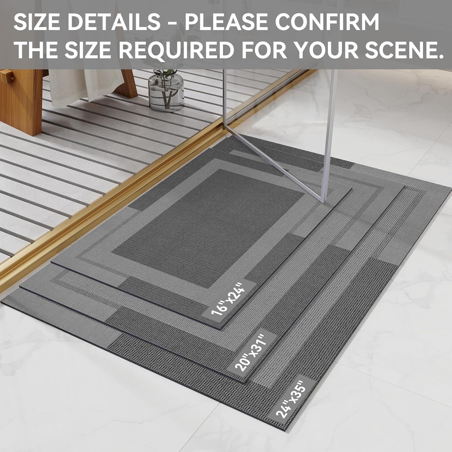 YDKGL Non Slip Bath Mat, Rubber Backing Ultra Thin Bathroom Rugs Fit Under Door Quick Dry Super Absorbent Washable Bath Rug Shower Mat for Bathroom Floor Bathtub Shower Sink, Easy Care Blue 16"x 24"