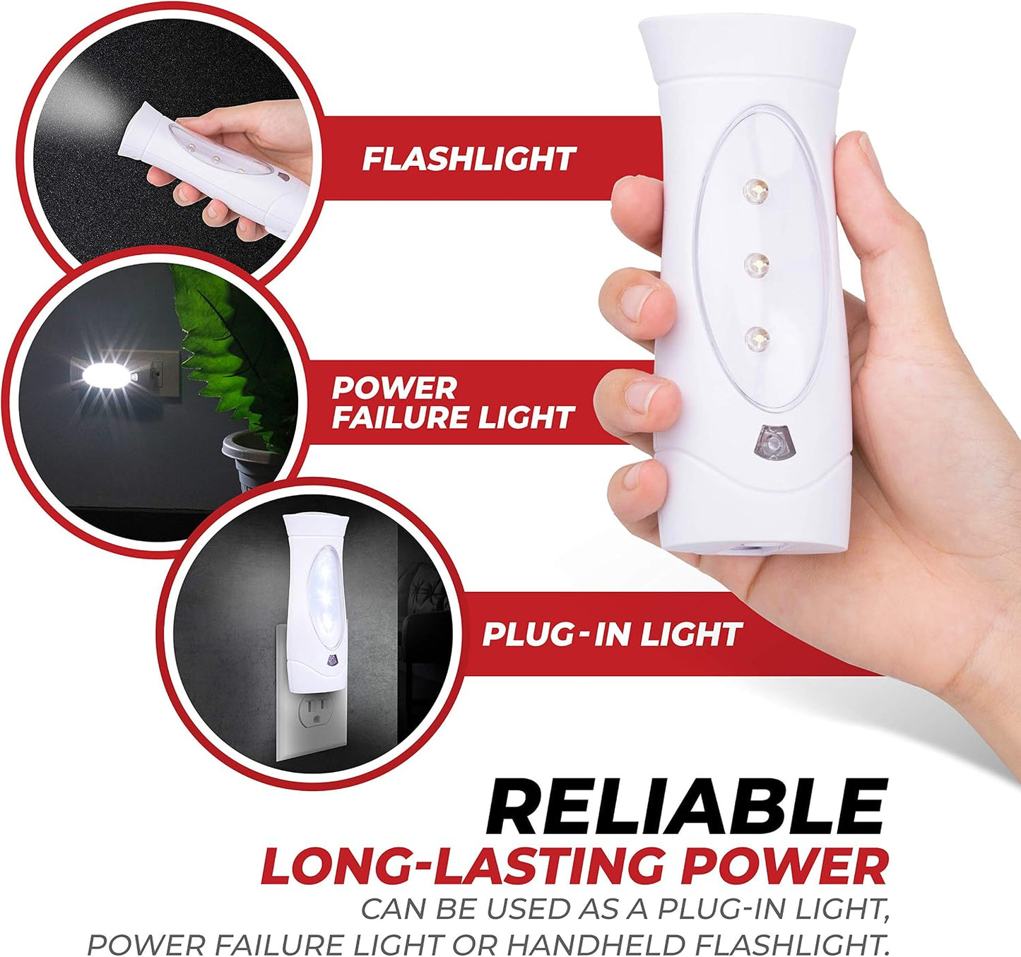 Amerelle LED Emergency Lights For Home Power Failure, 5 Pack - Triple Function Power Failure Light and Plug In Flashlight Combo, With Rechargeable Battery - Be Snow Storm & Hurricane Ready (71134)