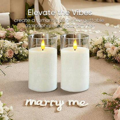 5plots Glass Battery Operated White Flameless Candles with Remote Timer, 3D Wick Real Wax Pillar Led Candles Warm Flickering Light for Indoor Home, Halloween, Christmas Decor, Set of 3, D3 x H4 5" 6"