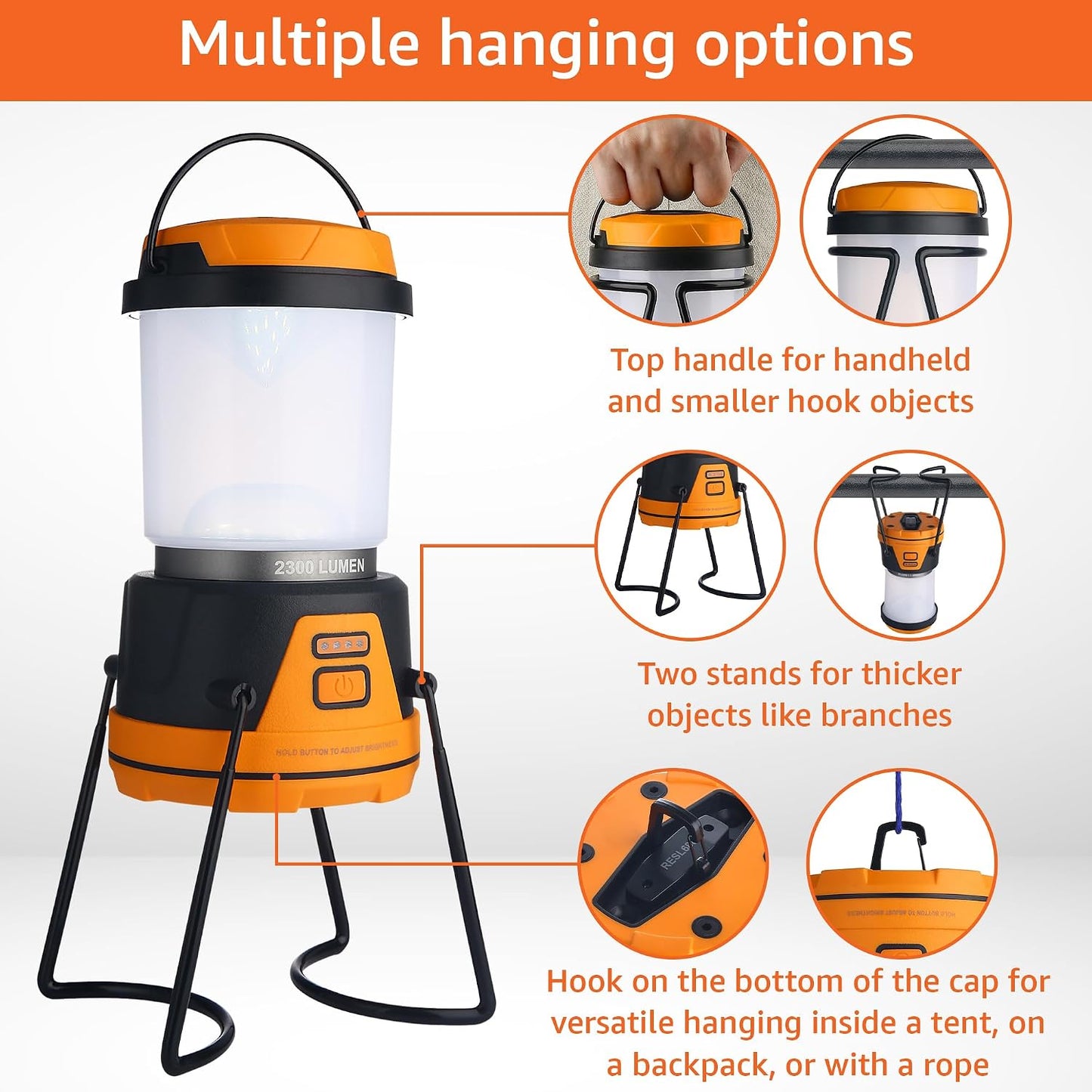 LED Camping Lantern Rechargeable, 1800LM, 4 Light Modes, 4400mAh Power Bank, IP44 Waterproof, Perfect Lantern Flashlight for Hurricane, Emergency, Power Outages, Home and More, USB Cable Included