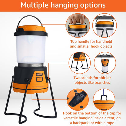 LED Camping Lantern Rechargeable, 1800LM, 4 Light Modes, 4400mAh Power Bank, IP44 Waterproof, Perfect Lantern Flashlight for Hurricane, Emergency, Power Outages, Home and More, USB Cable Included
