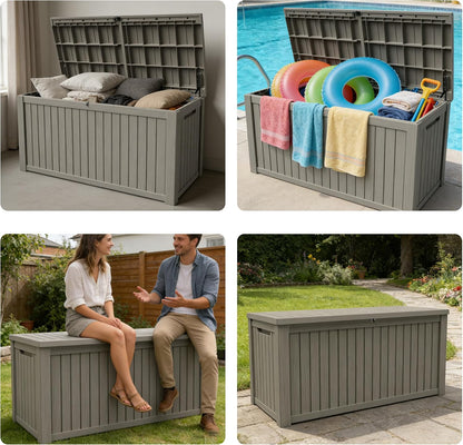 320 Gallon Outdoor Storage Box Resin Deck Box All Weather Waterproof Large Lockable Storage Container Deck Box for Patio Furniture, Garden Tools, Lockable, Black