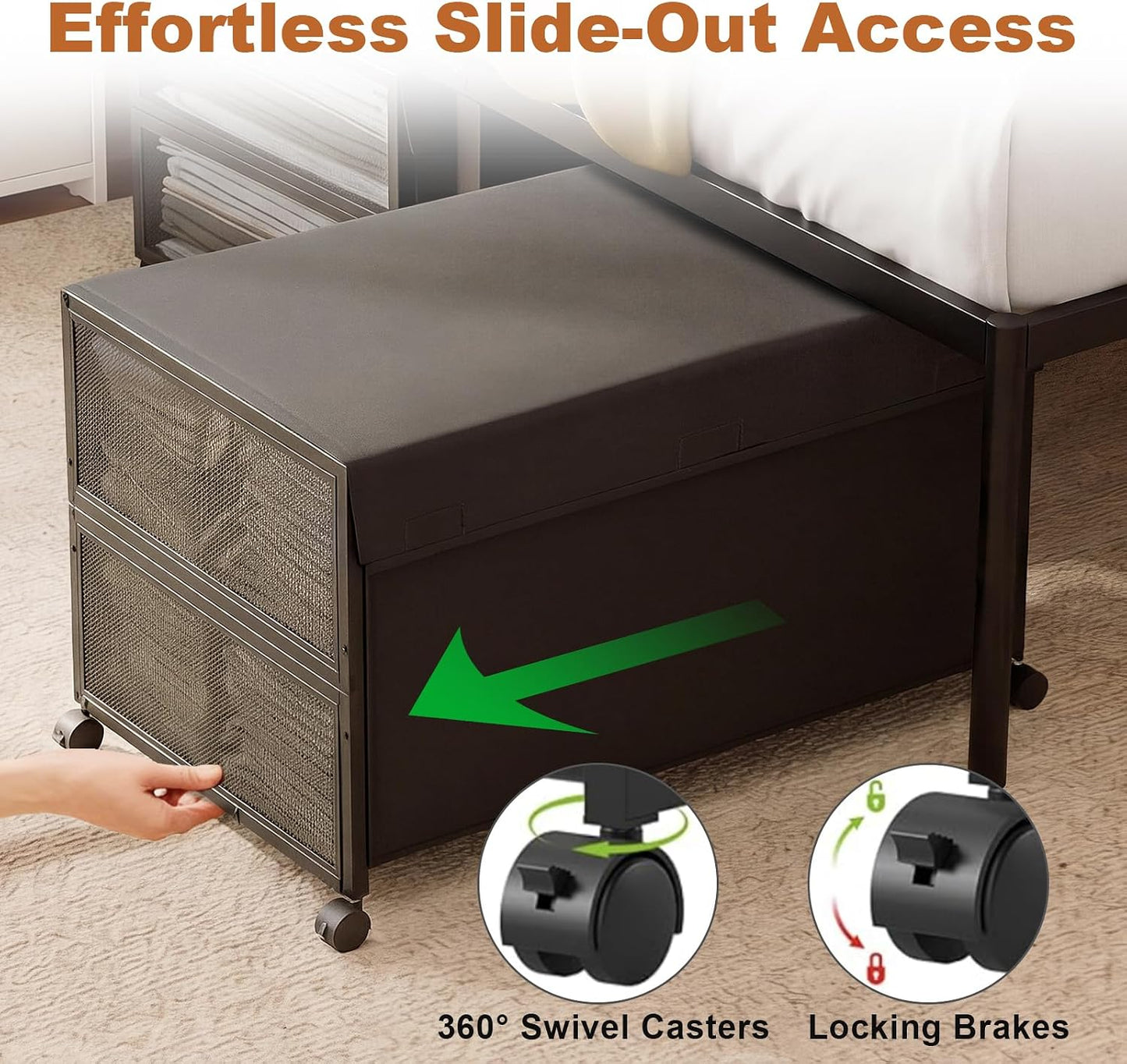 2 Pack Under the Bed Storage Containers,10 inch Height Under Bed Shoe Storage,31inch Long Underbed Storage with Wheels,Large Rolling under bed Clothes Storage Drawers with Lid for Dorm Tall ,Black