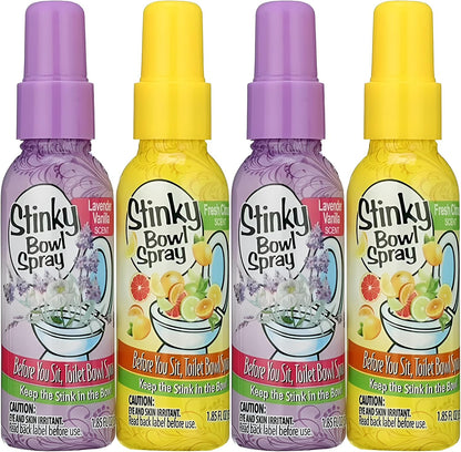 Set of 4 Stinky Bowl Spray 1.85oz - Before You Go Toilet Bathroom Deodorizer - Features Fresh Citrus Scent and Lavender Scent!