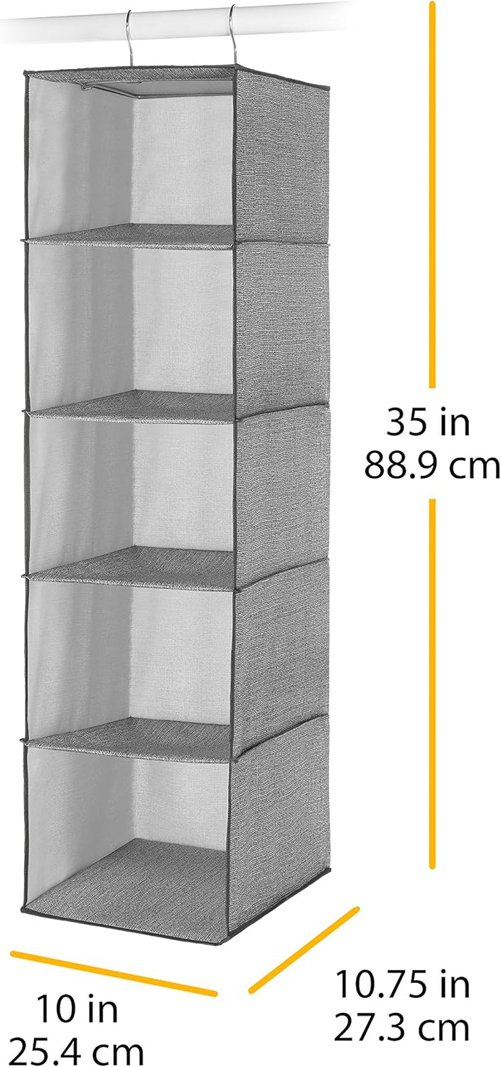 Whitmor 5 Section Closet Organizer - Hanging Shelves with Sturdy Metal Frame