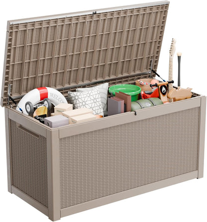 230 Gallon Large Outdoor Storage Box Waterproof, UV Resistant Resin Deck Box with Hydraulic Rod & Lockable Latch for Patio Furniture, Outside Storage Box for Garden Tools, Patio Cushions, Black