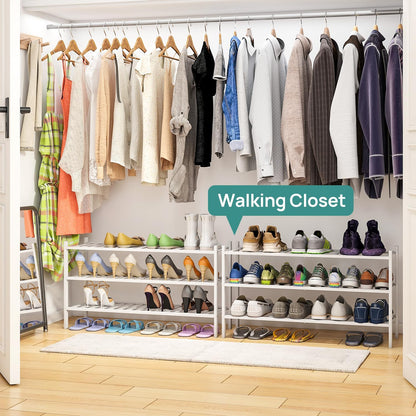 viewcare 3-Tier Black Bamboo Shoe Rack for Entryway, Stackable | Foldable | Natural, Shoe Shelf Storage Organizer for Hallway Closet, Free Standing Shoe Racks for Indoor Outdoor