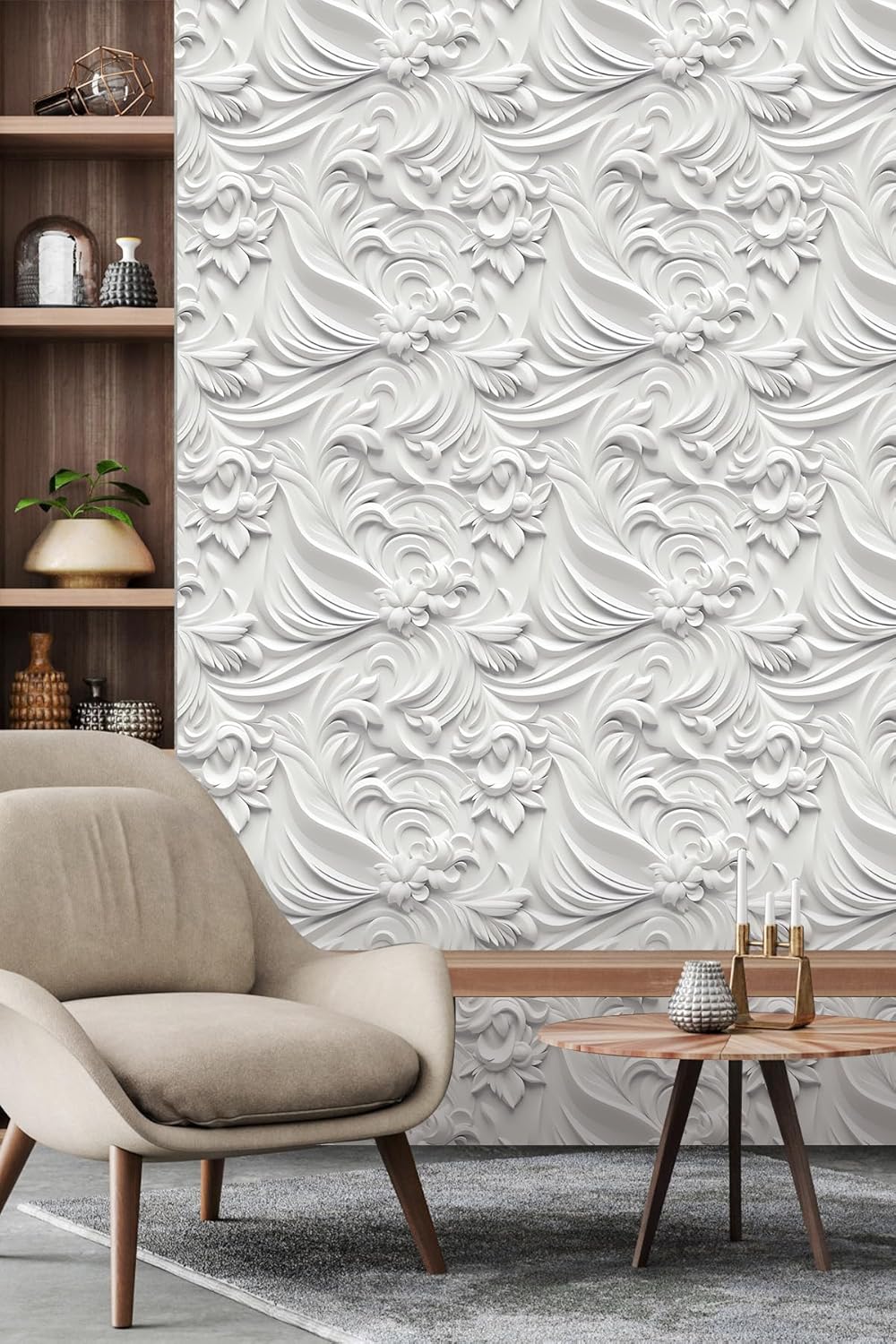 Floral Peel and Stick Wallpaper 3D Effect Interior Wall Décor Contact Paper Self Adhesive Removable Renter Friendly for Bedroom Living Cabinet Room 17.7in x 9.8ft (Not Textured Wallpaper